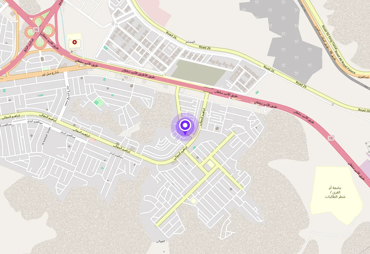 خريطة موقع متقنون تك — شارع إبراهيم الجفالي، حي العوالي، مكة المكرمة، قرب طريق الأمير سلطان